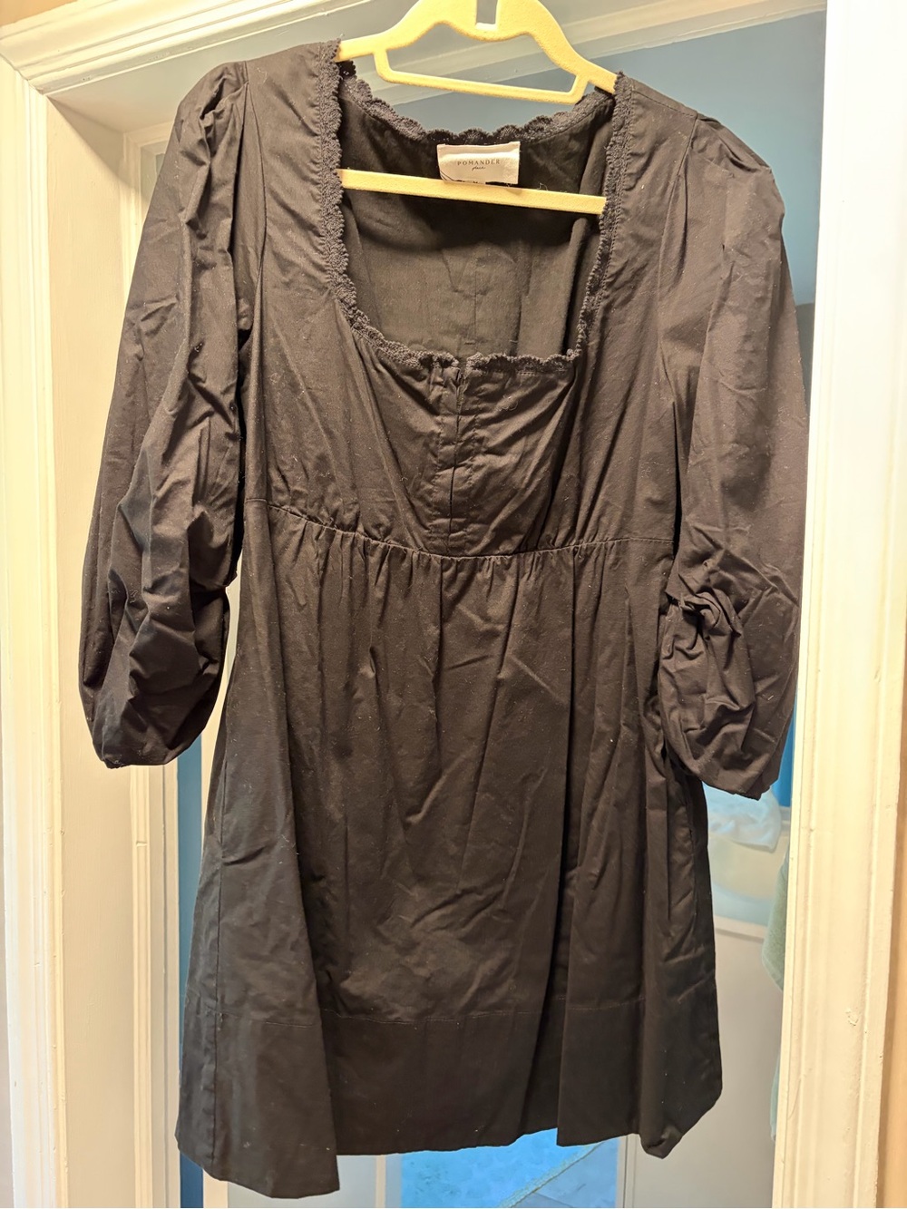 Pomander Place Black Square Neck Puff Sleeve Dress
